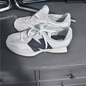 New Balance White and Black 327 Sneakers